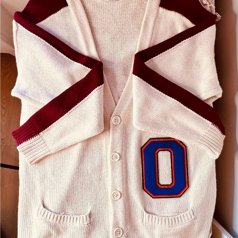 Urban Outfitters Cream and Burgundy Lettermen’s Button down Cardigan - Picture 10 of 15